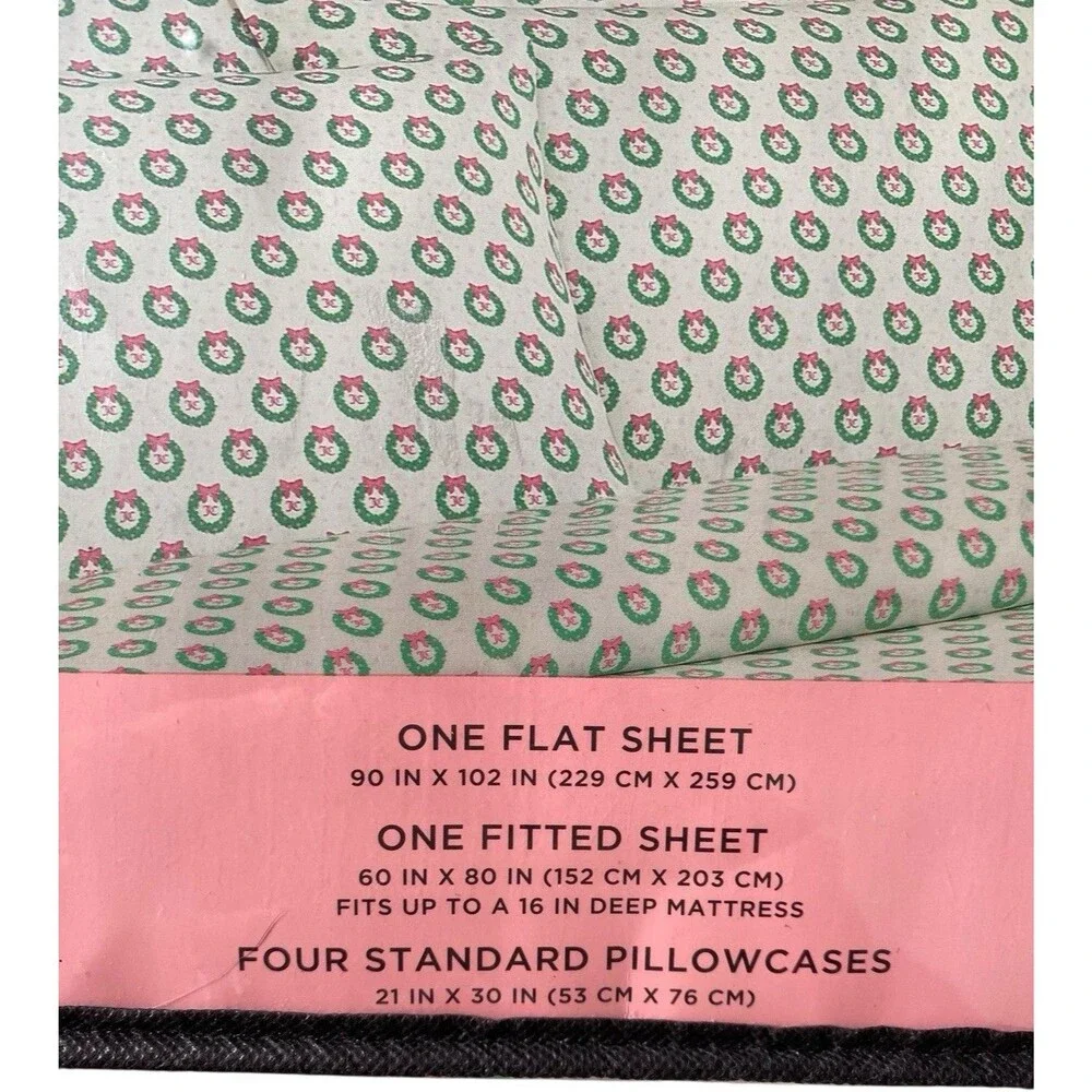 Juicy Couture QUEEN Sheet Set Christmas Wreaths 6-Piece Holiday Bedding